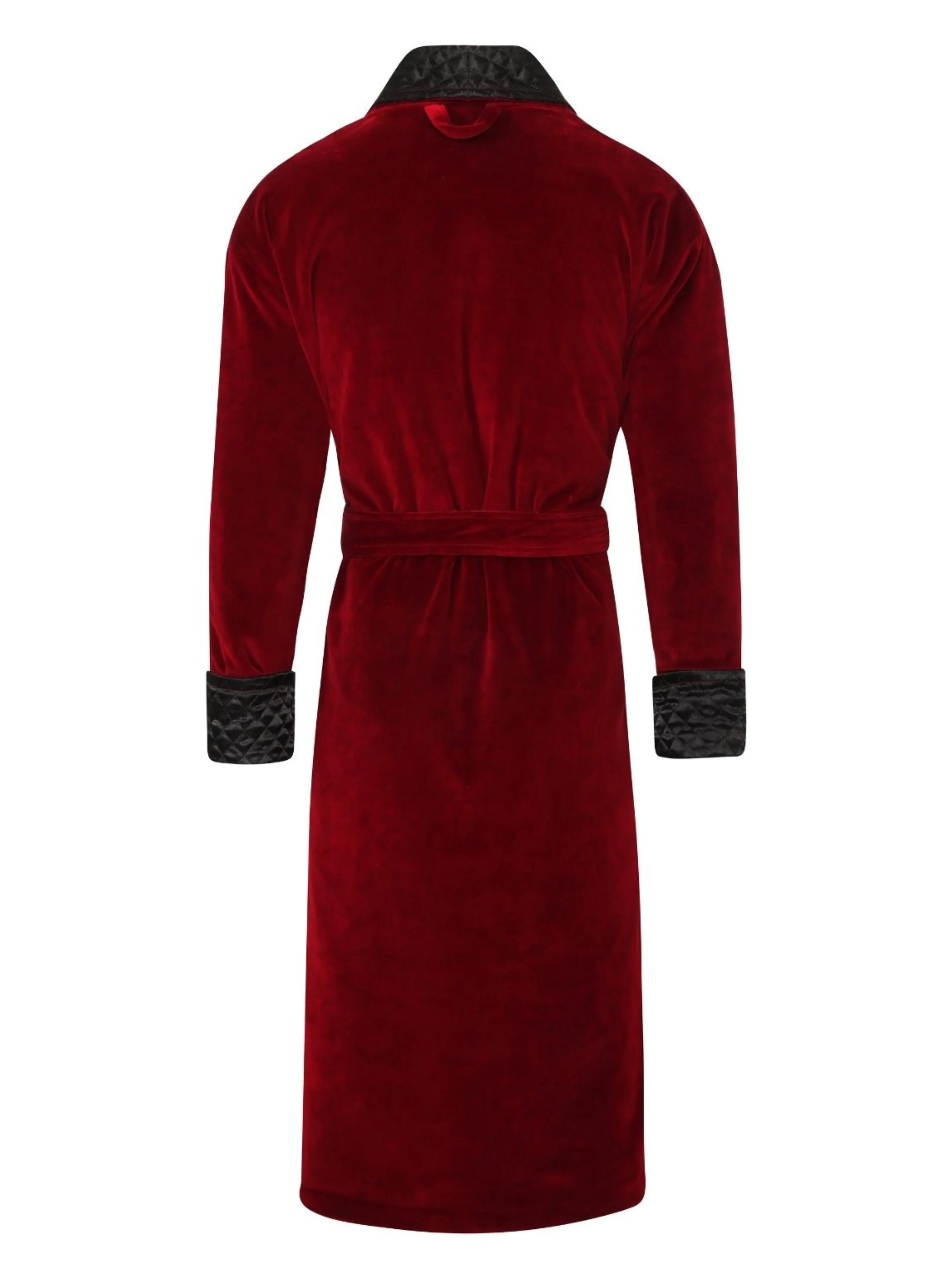 Astor Luxury Cotton Long Velvet Smoking Jacket in Burgundy - Image 4