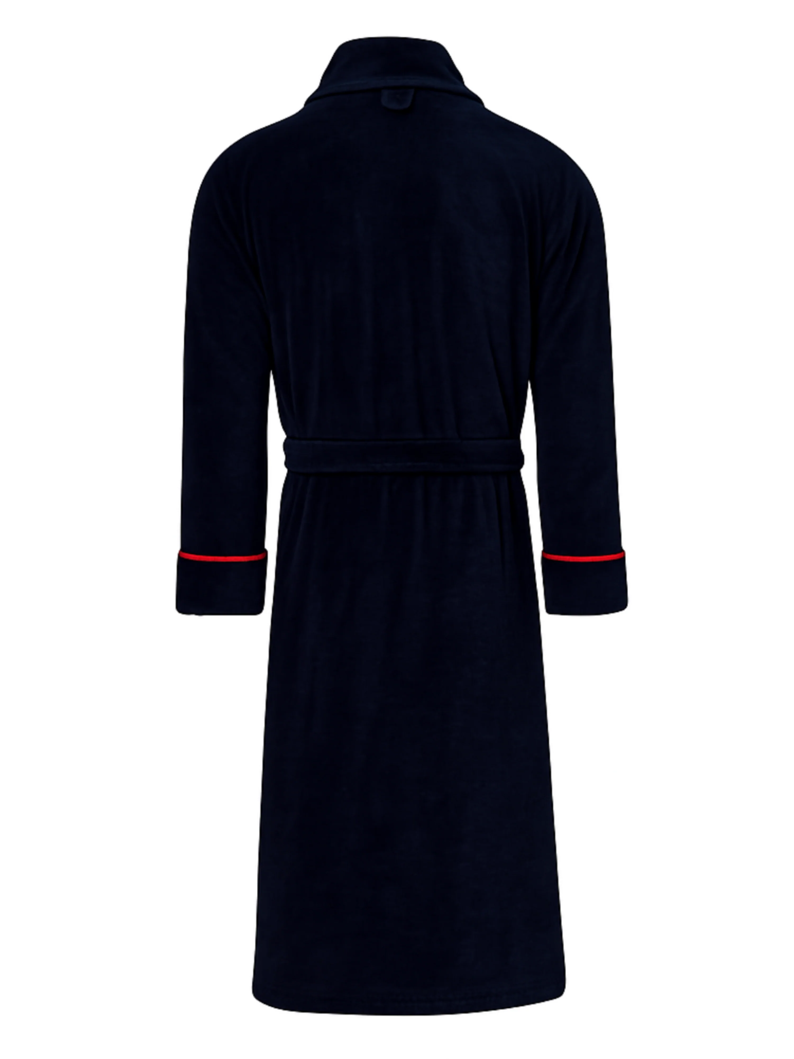 Carnegie Luxury Cotton Long Velvet Smoking Jacket in Navy - Image 4