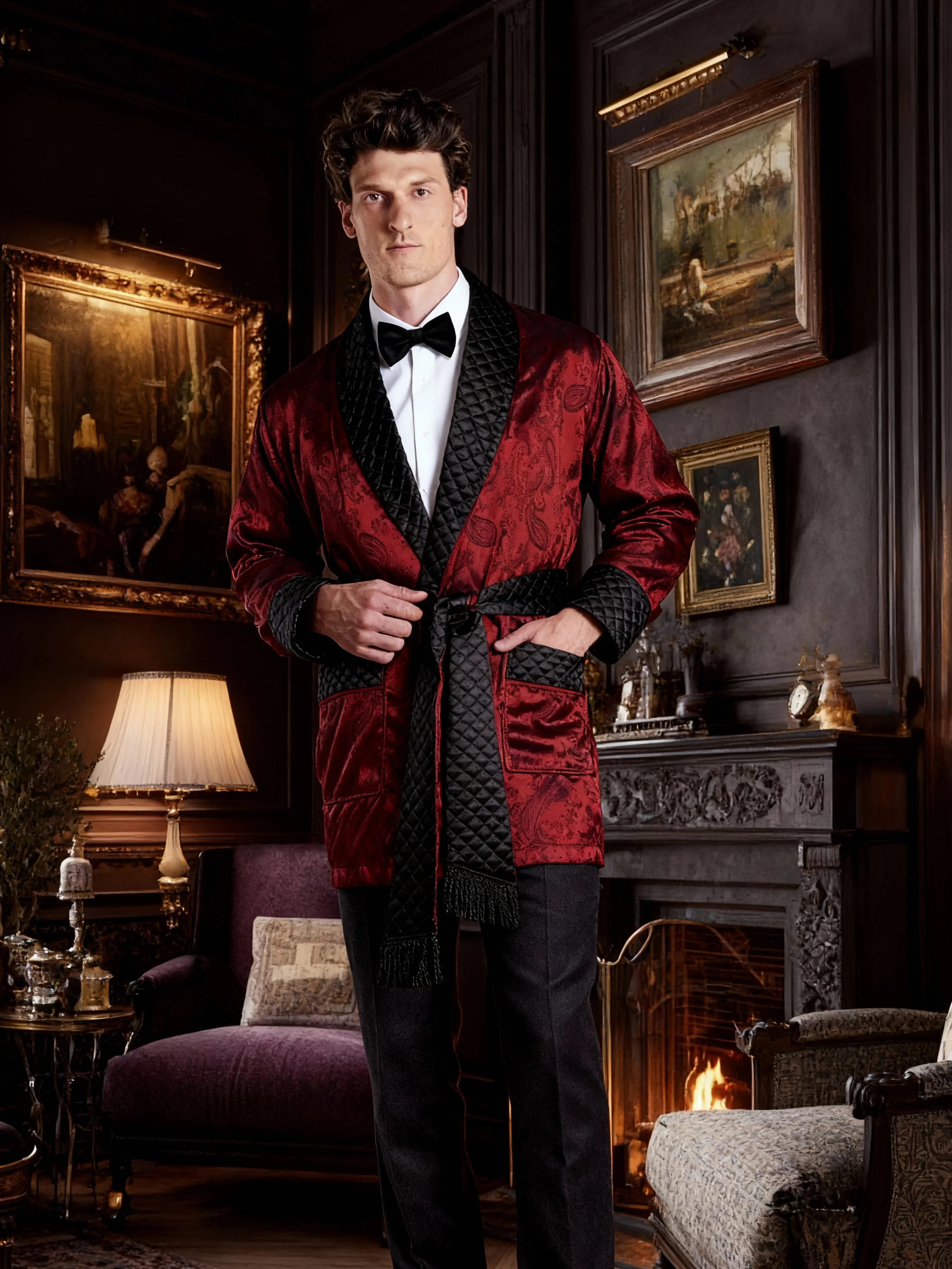 Clarke Men's Short Smoking Jacket - Claret - Image 3