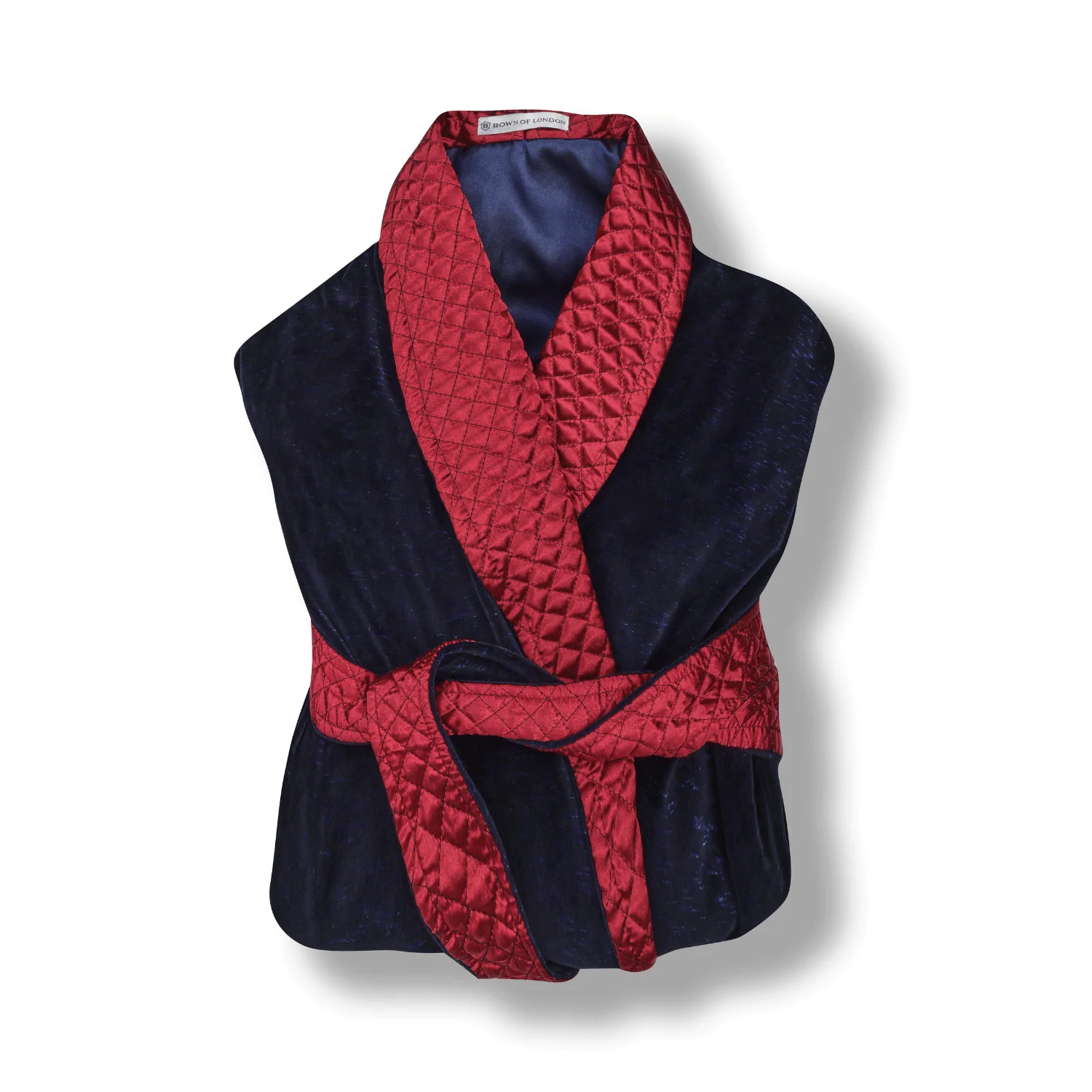 Cliveden Short Velvet Navy Smoking Jacket with Burgundy Piping - Image 5