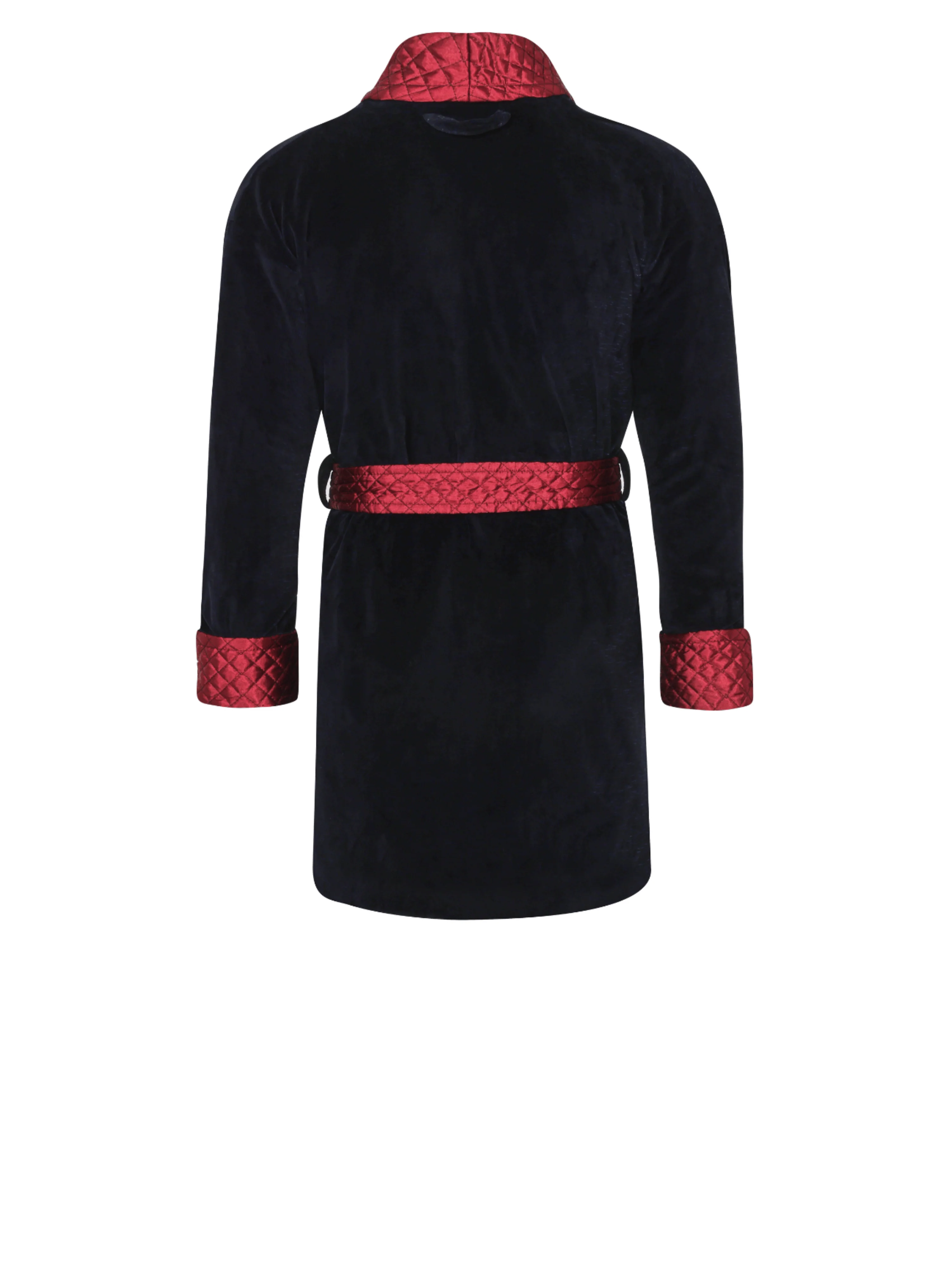 Cliveden Short Velvet Navy Smoking Jacket with Burgundy Piping - Image 7