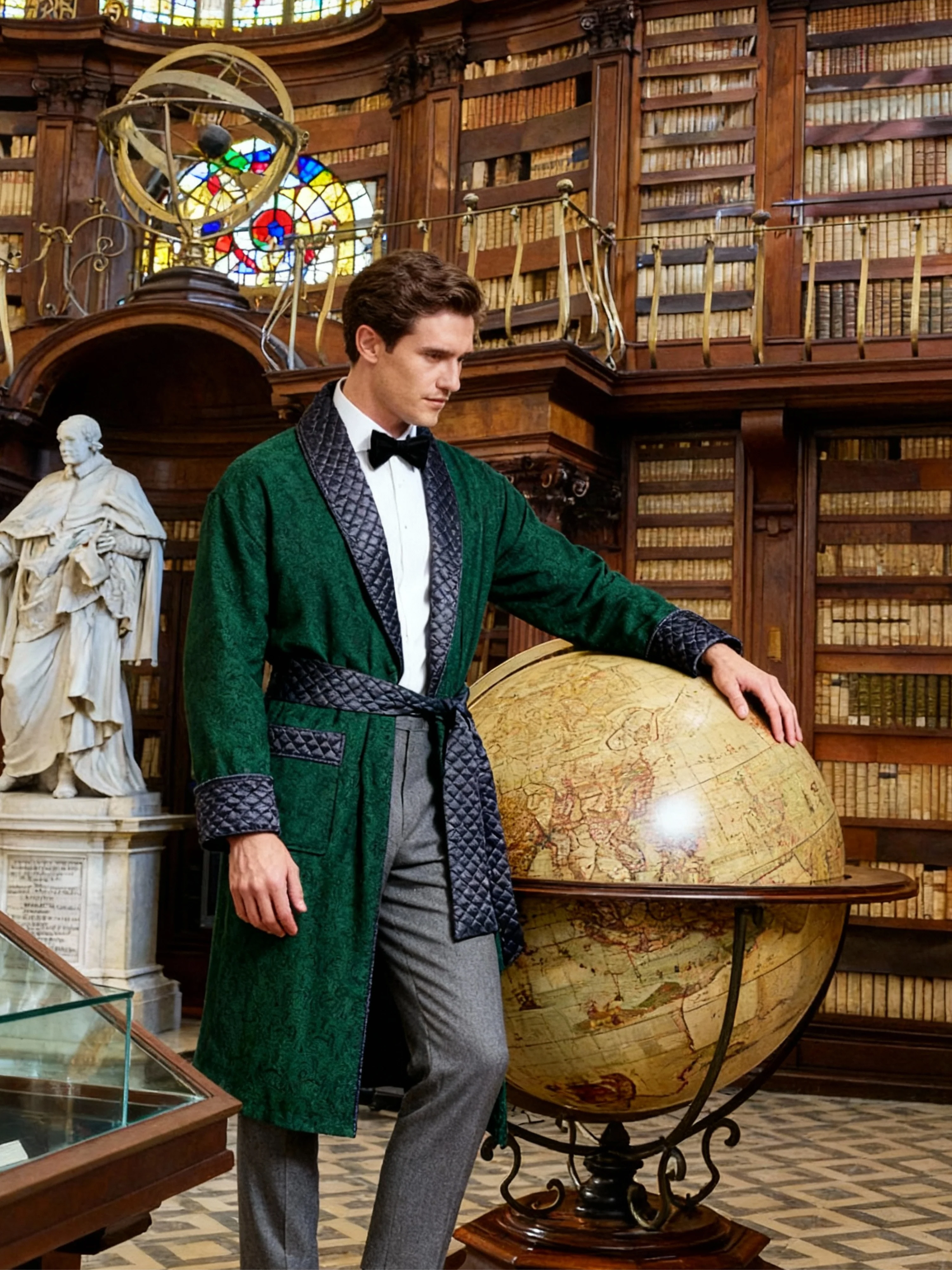 Connaught Long Smoking Jacket Robe in Green - Image 3
