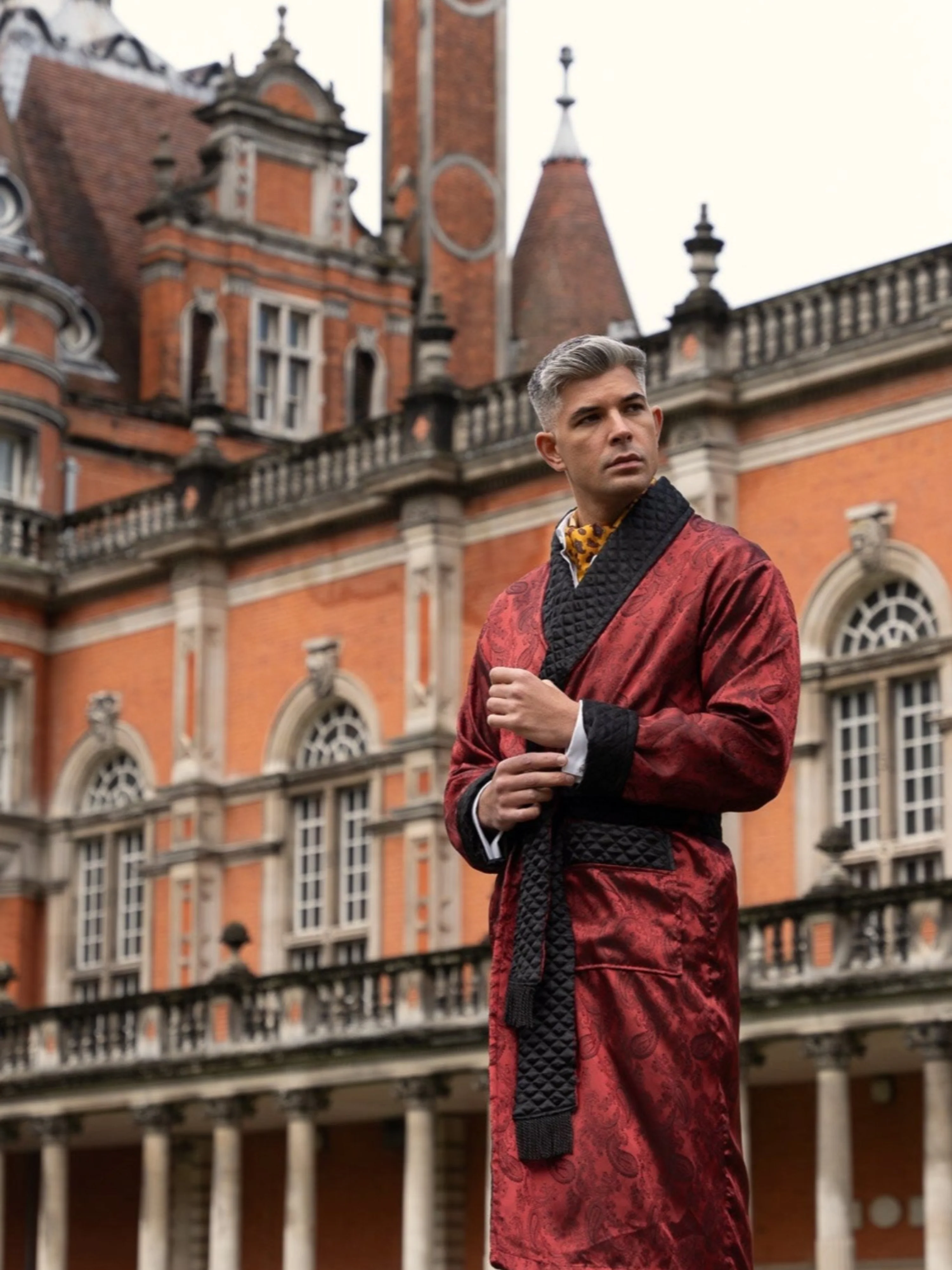 Gable Mens Long Smoking Jacket - Claret - Image 4