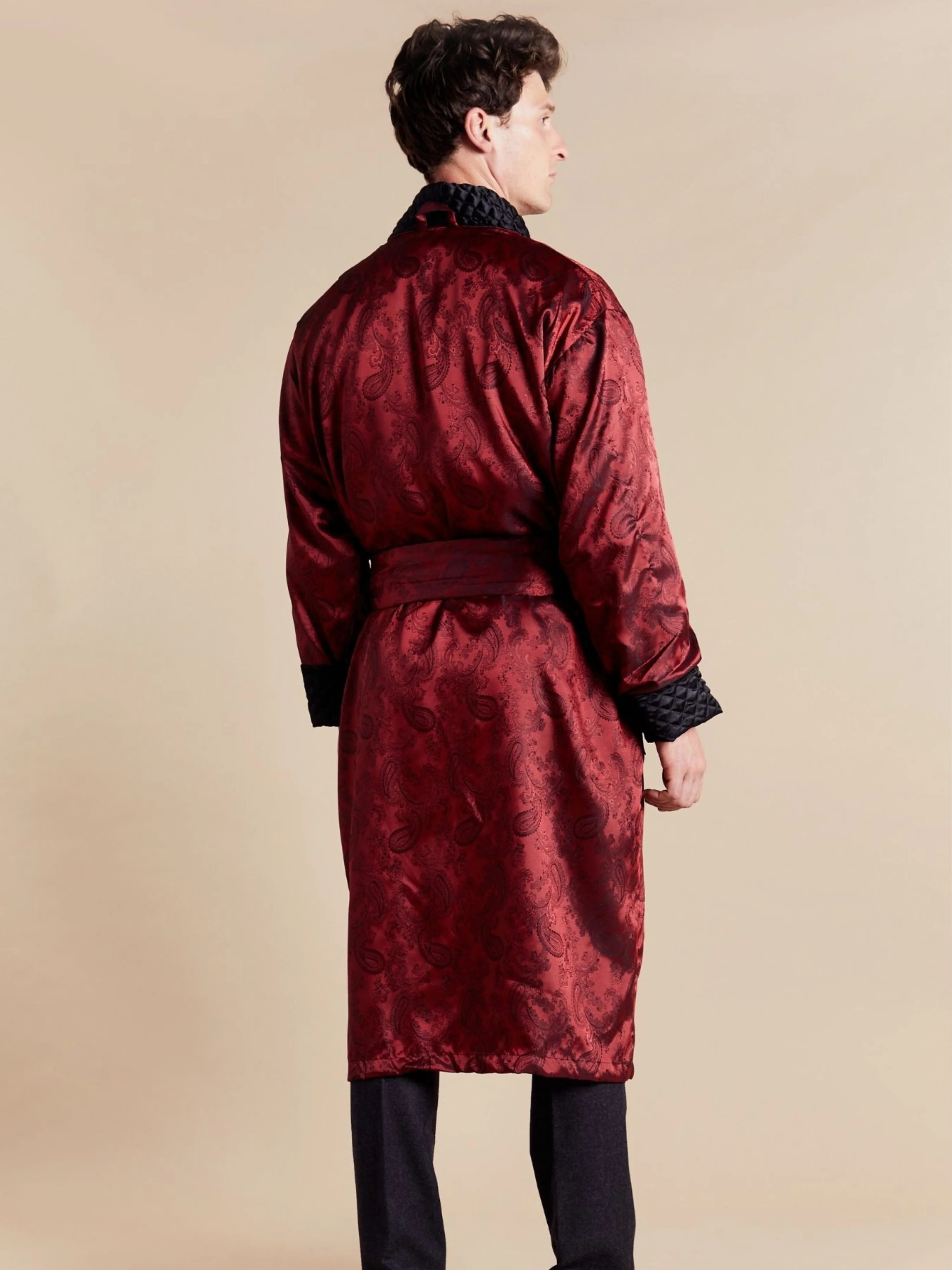 Gable Mens Long Smoking Jacket - Claret - Image 5