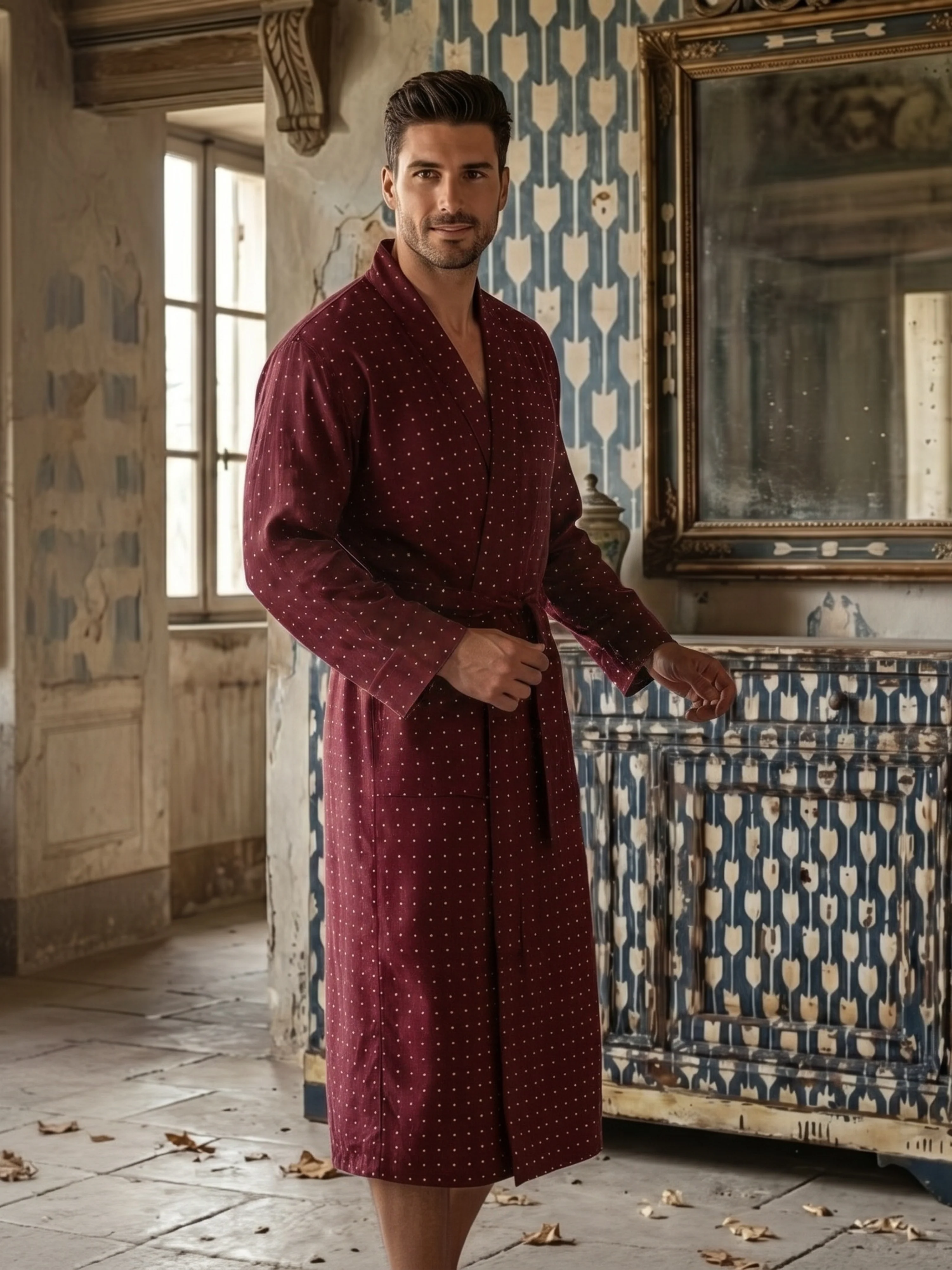Lightweight Men's Bathrobe - Tosca Red - Image 3