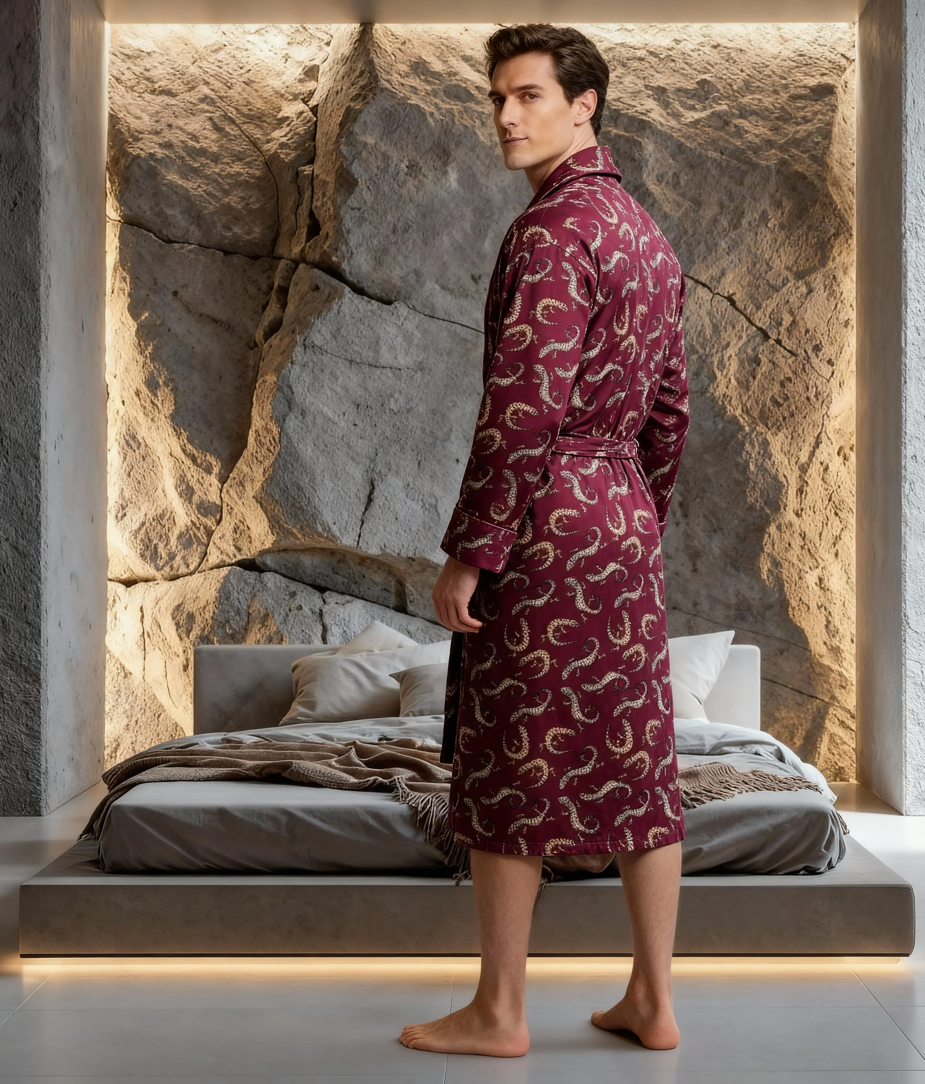 Lightweight Men's Robe - Gekko Claret - Image 3