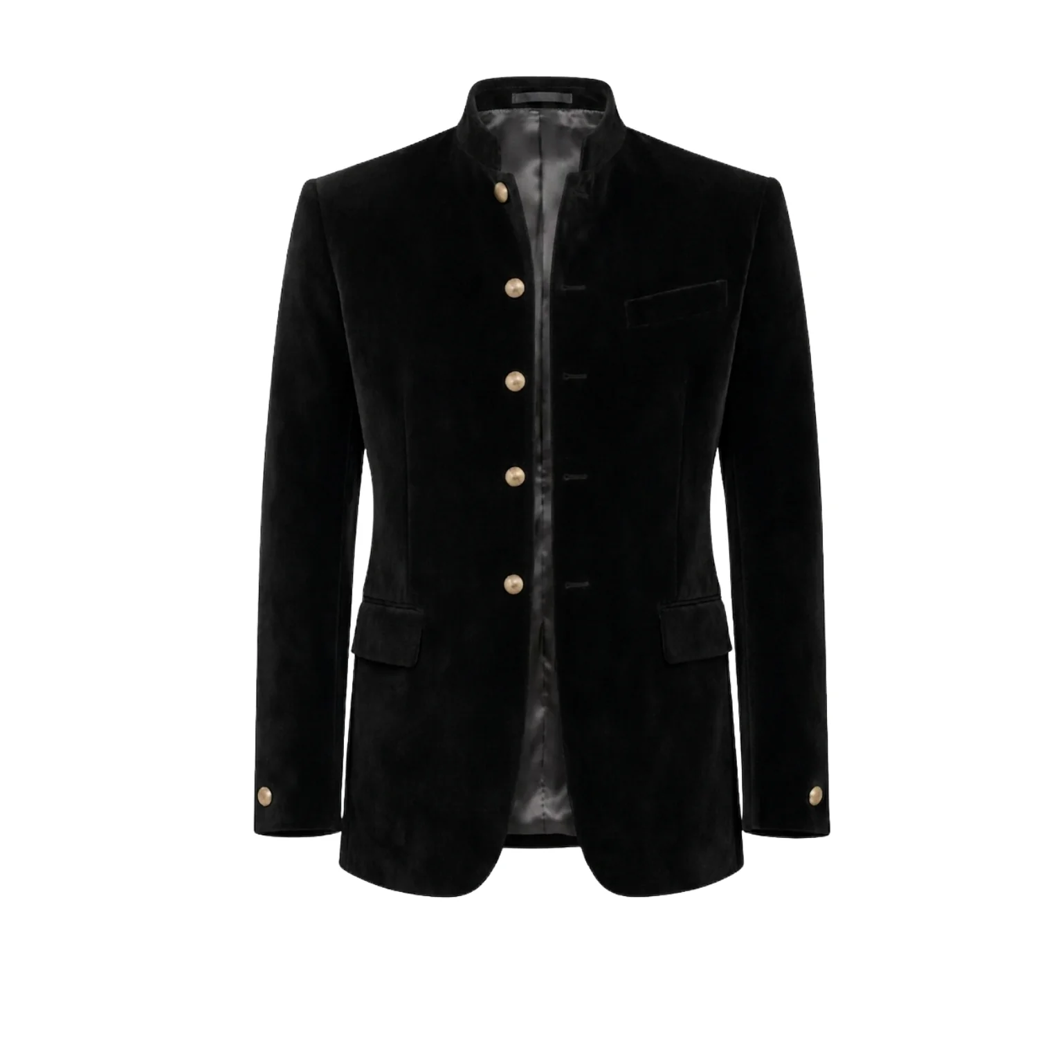 Made to Measure Black Italian Velvet Nehru Collar Jacket