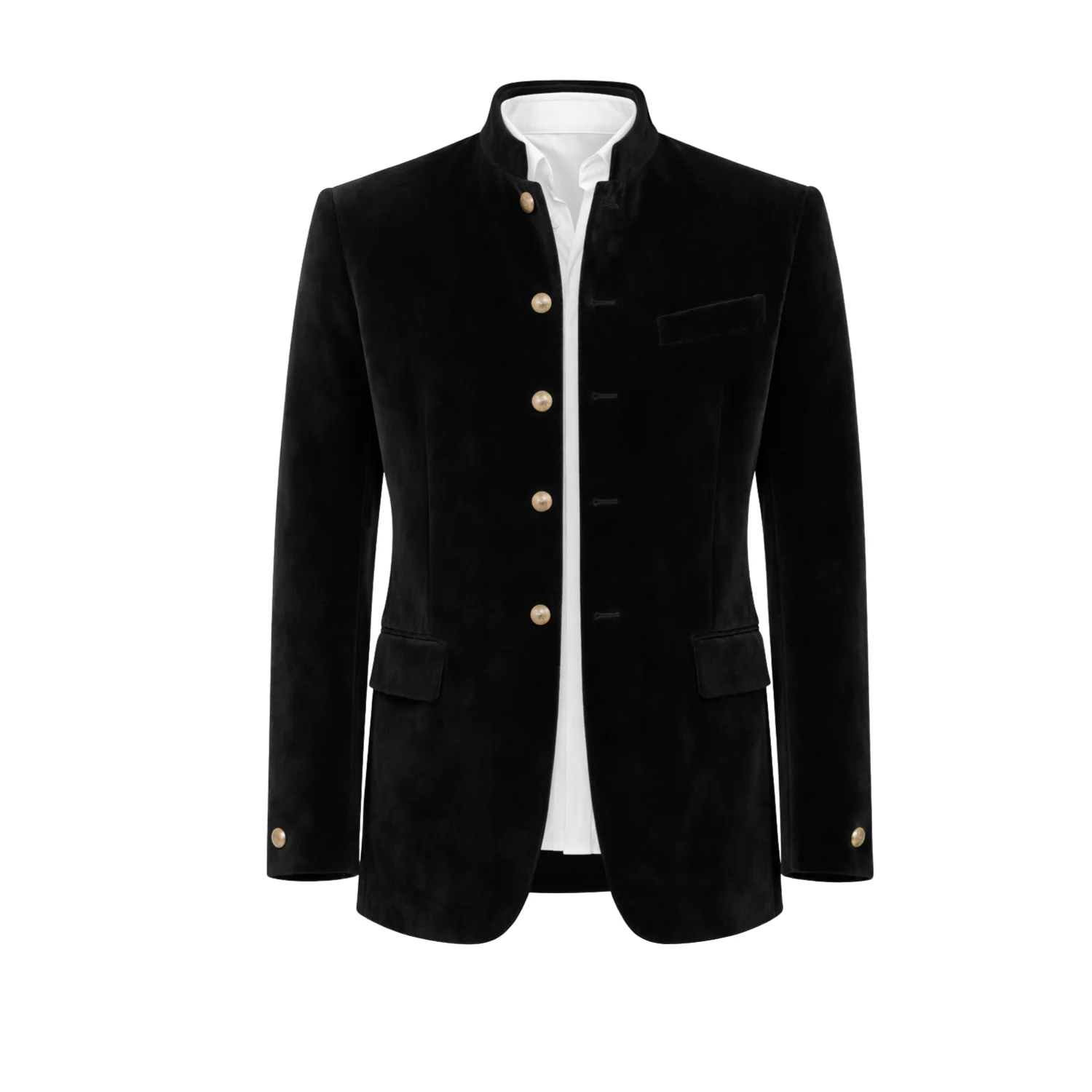 Made to Measure Black Italian Velvet Nehru Collar Jacket - Image 4