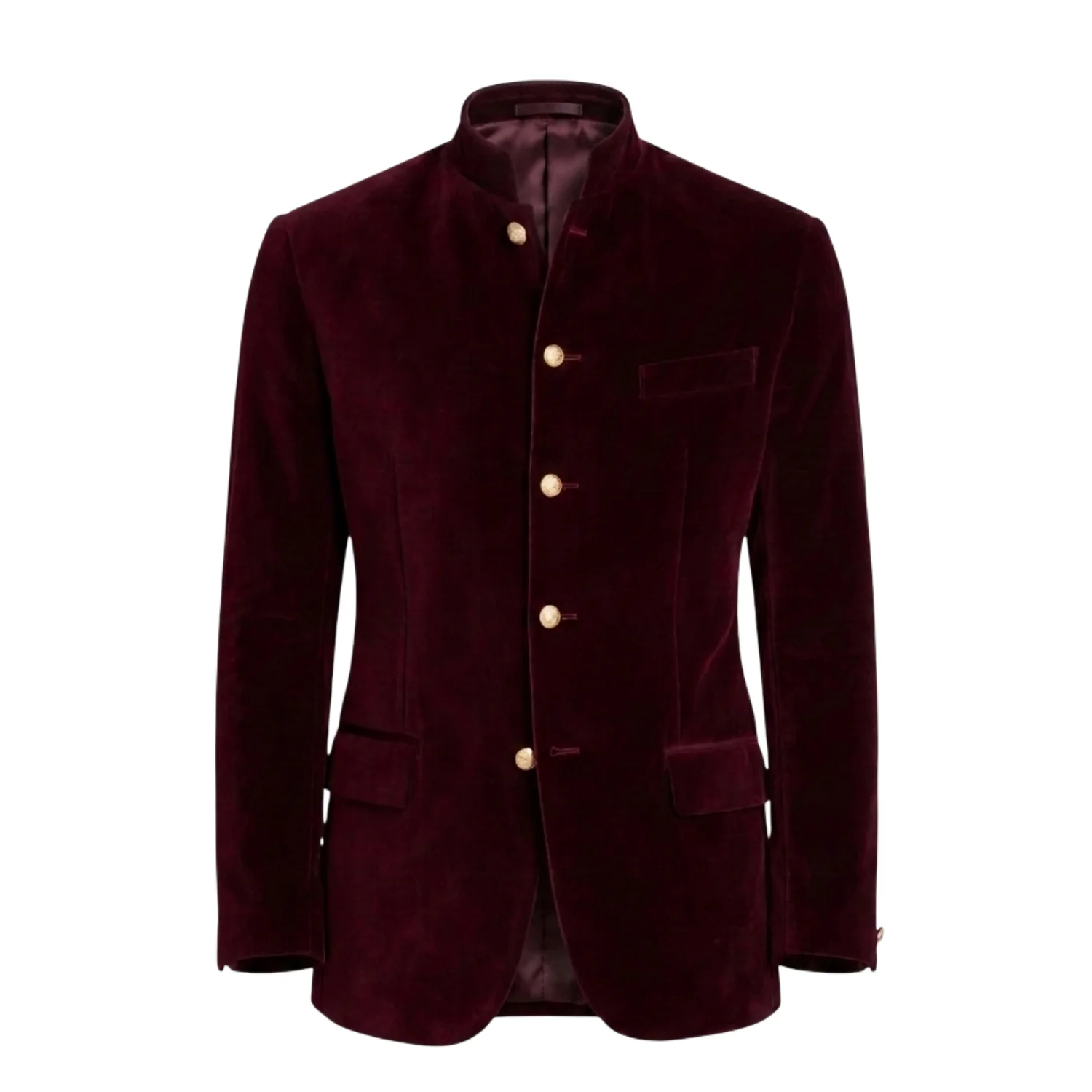 Made to Measure Maroon Italian Velvet Nehru Collar Jacket