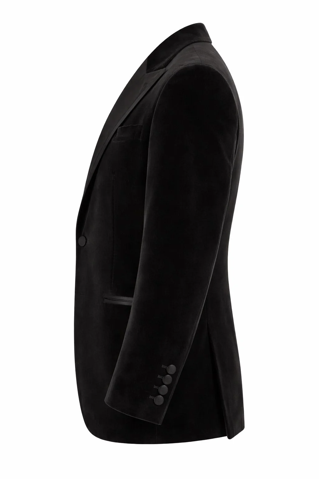 Made to measure Men's Single Breasted Black Velvet Jacket with Satin Piping - Image 4