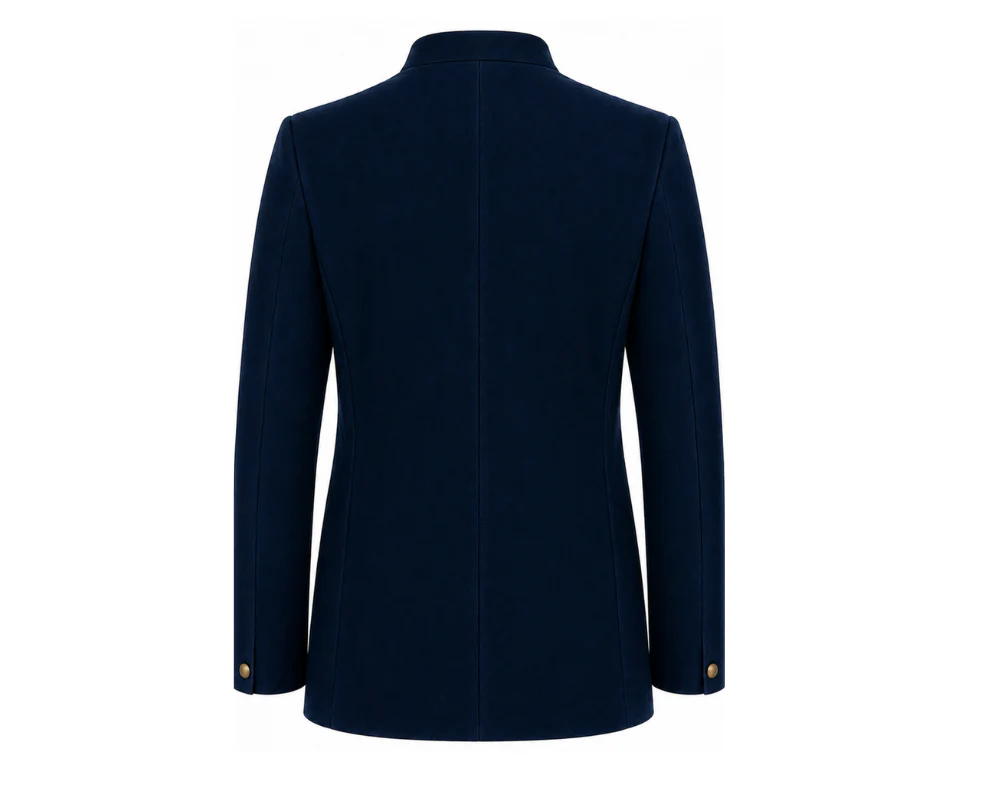 Made to Measure Navy Italian Velvet Nehru Collar Jacket - Image 4