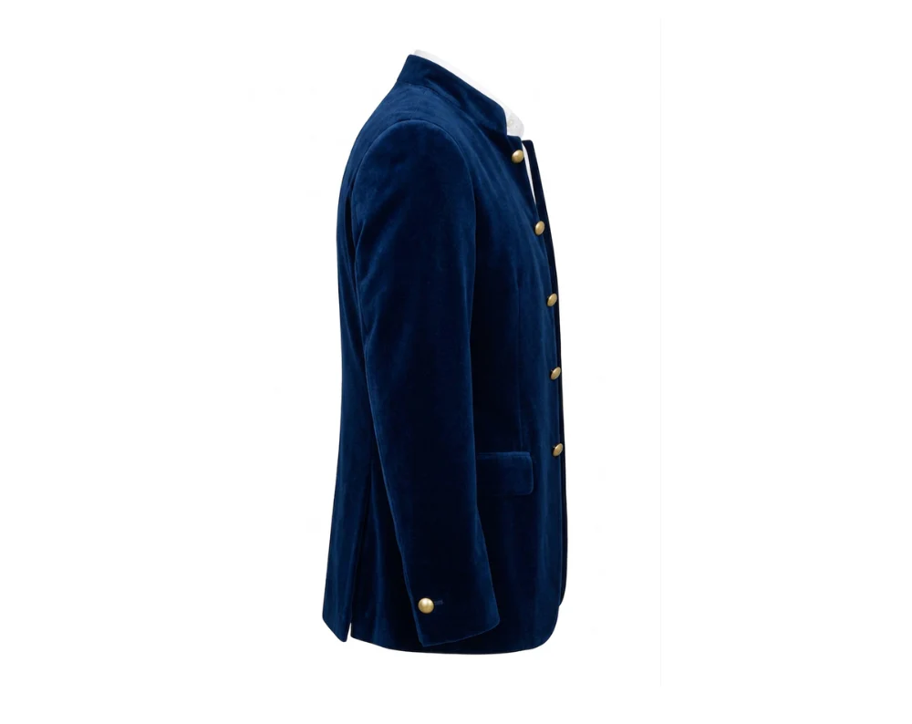Made to Measure Navy Italian Velvet Nehru Collar Jacket - Image 5
