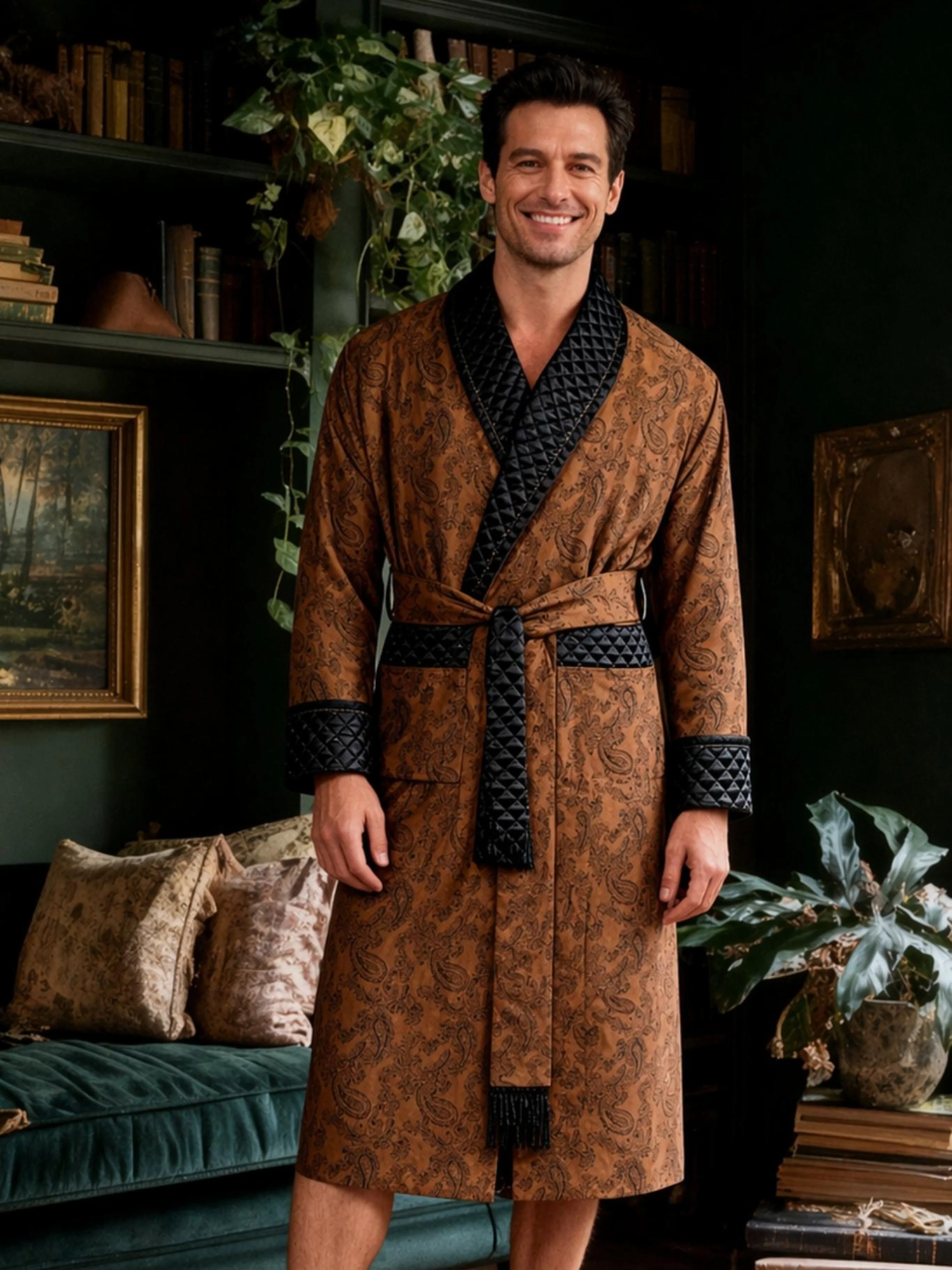 Majestic Long Smoking Jacket Robe in Gold - Image 3