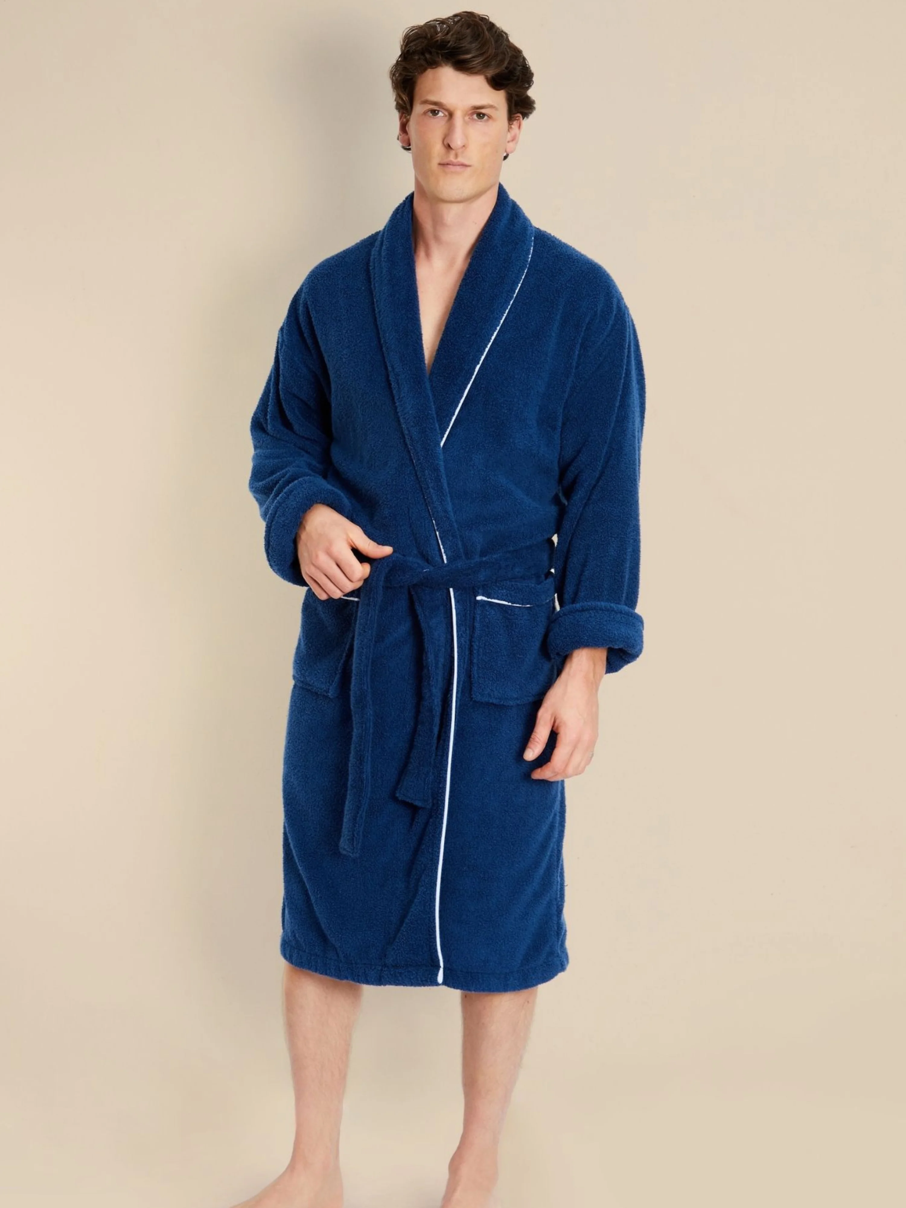 Men's Navy Towelling Bathrobe - Phoenix - Image 3