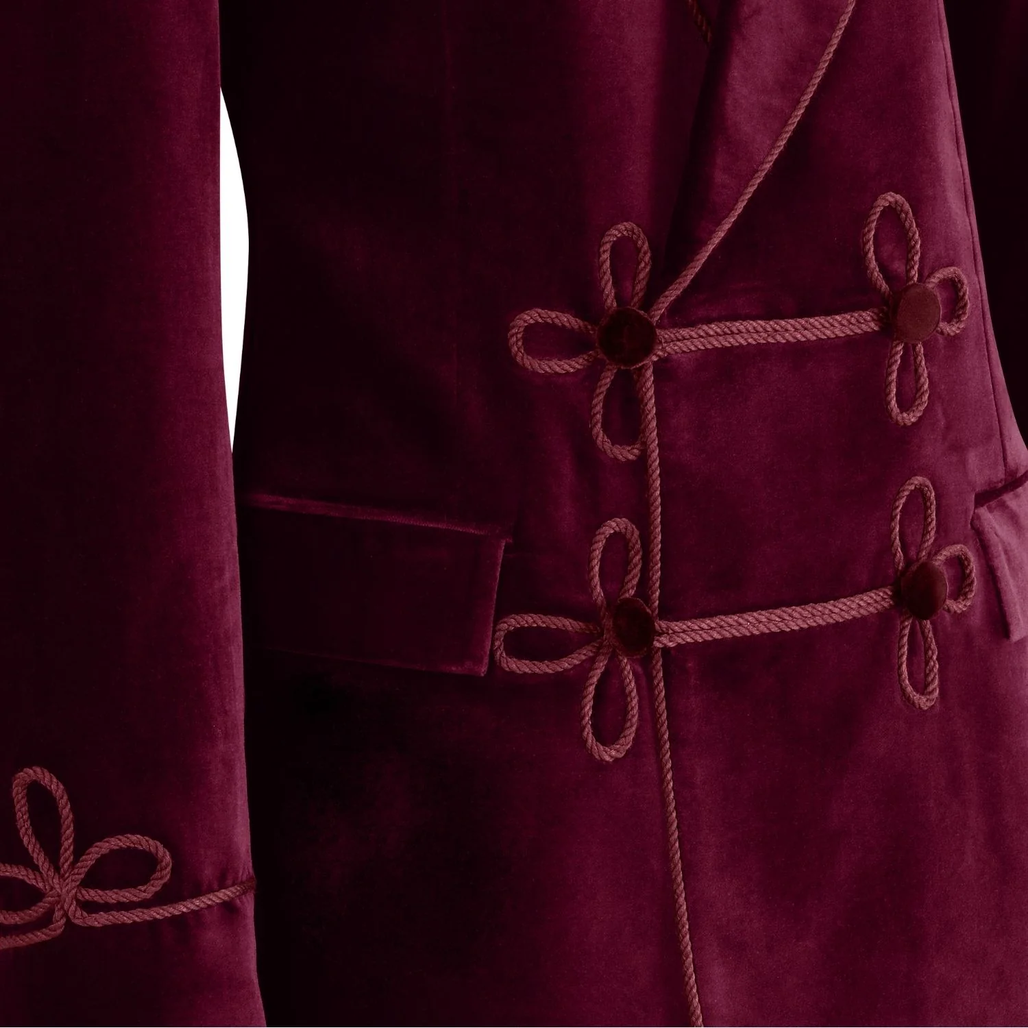 Made to Measure Double Breasted Mens Italian Velvet Smoking Jacket - Burgundy - Image 5