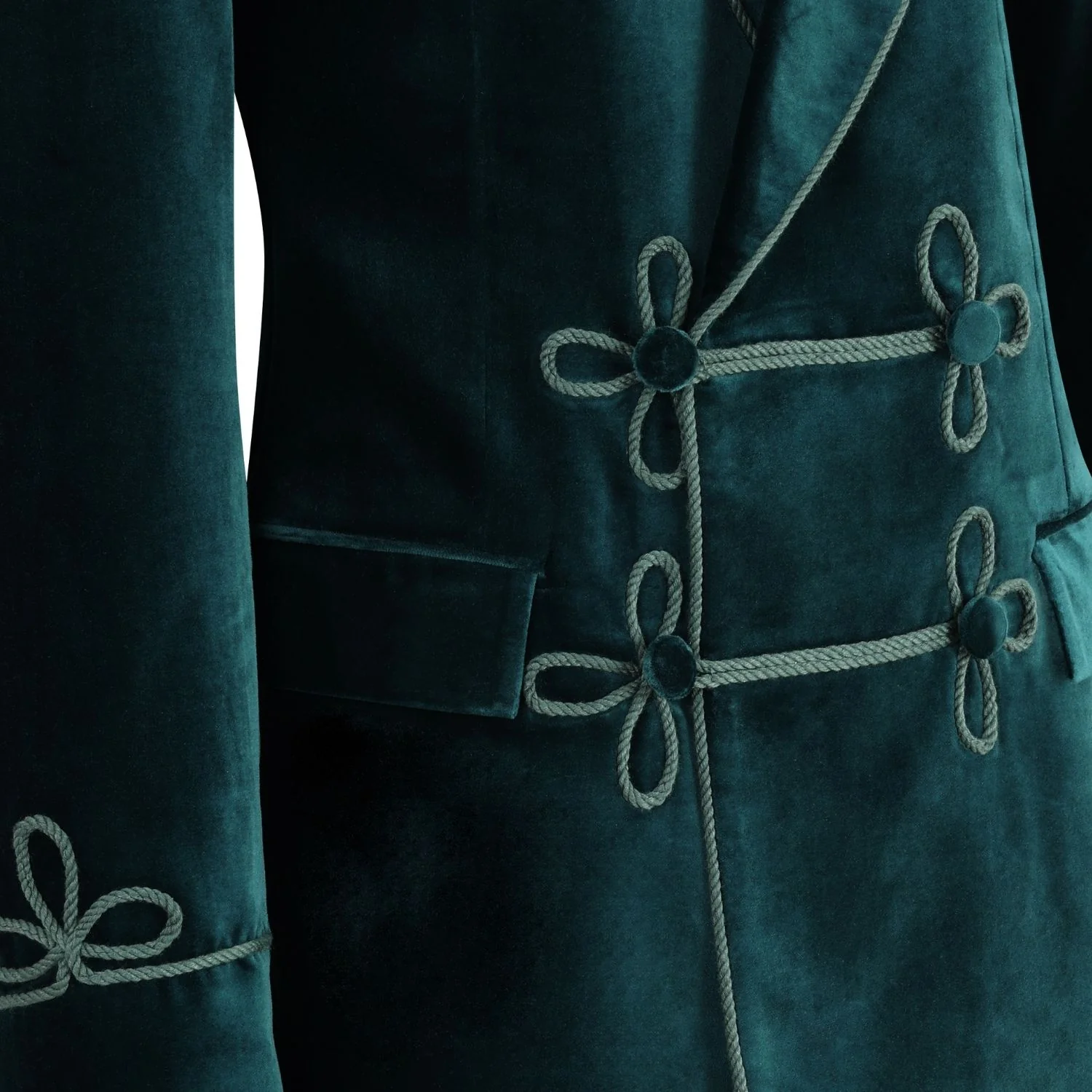 Made to Measure Double Breasted Mens Italian Velvet Smoking Jacket - Green - Image 5