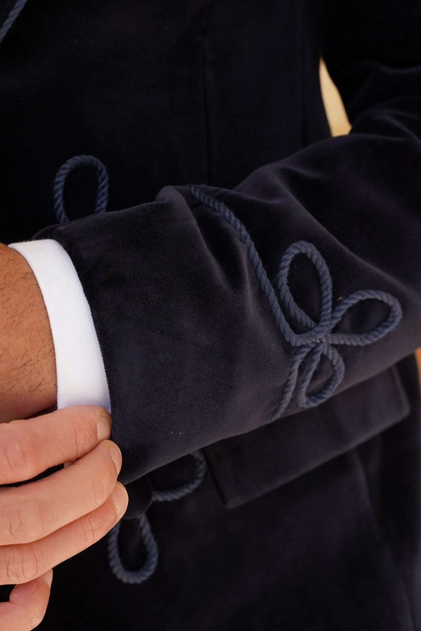 Made to Measure Double Breasted Mens Italian Velvet Smoking Jacket - Navy - Image 4