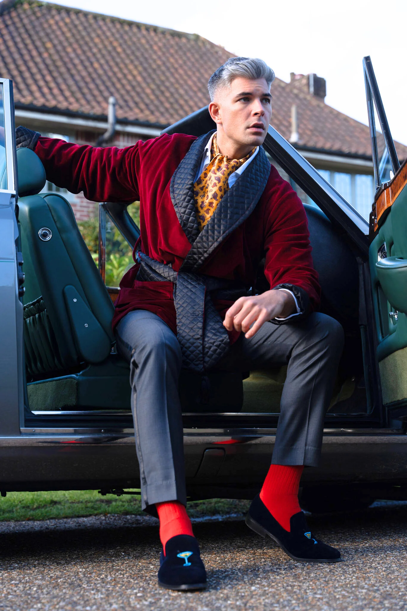 Mens wool mix grey trouser with black satin stripe - Image 4