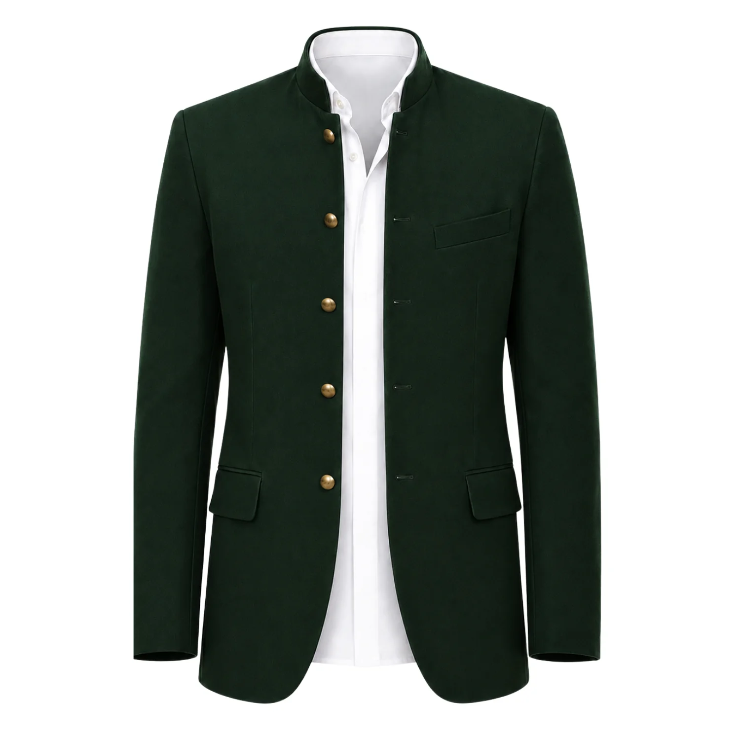 Made to Measure Green Italian Velvet Nehru Collar Jacket - Image 3